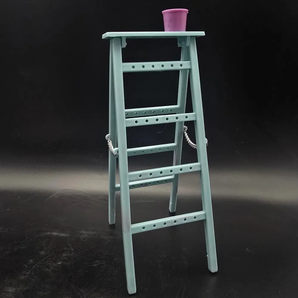 Vintage Blue Ladder Earring Rack Tree with Paint Bucket Plastic 1980s